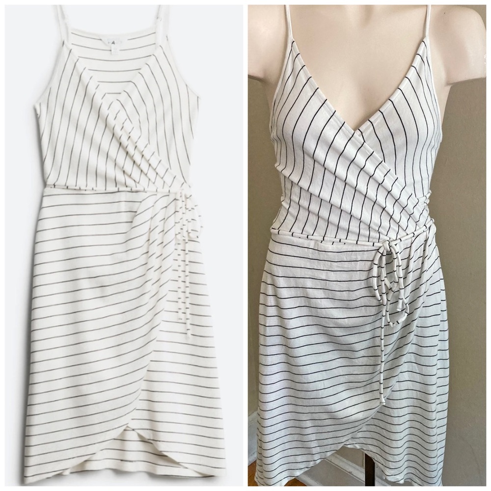 Market & Spruce White with Black Stripe Wrap Mini Dress